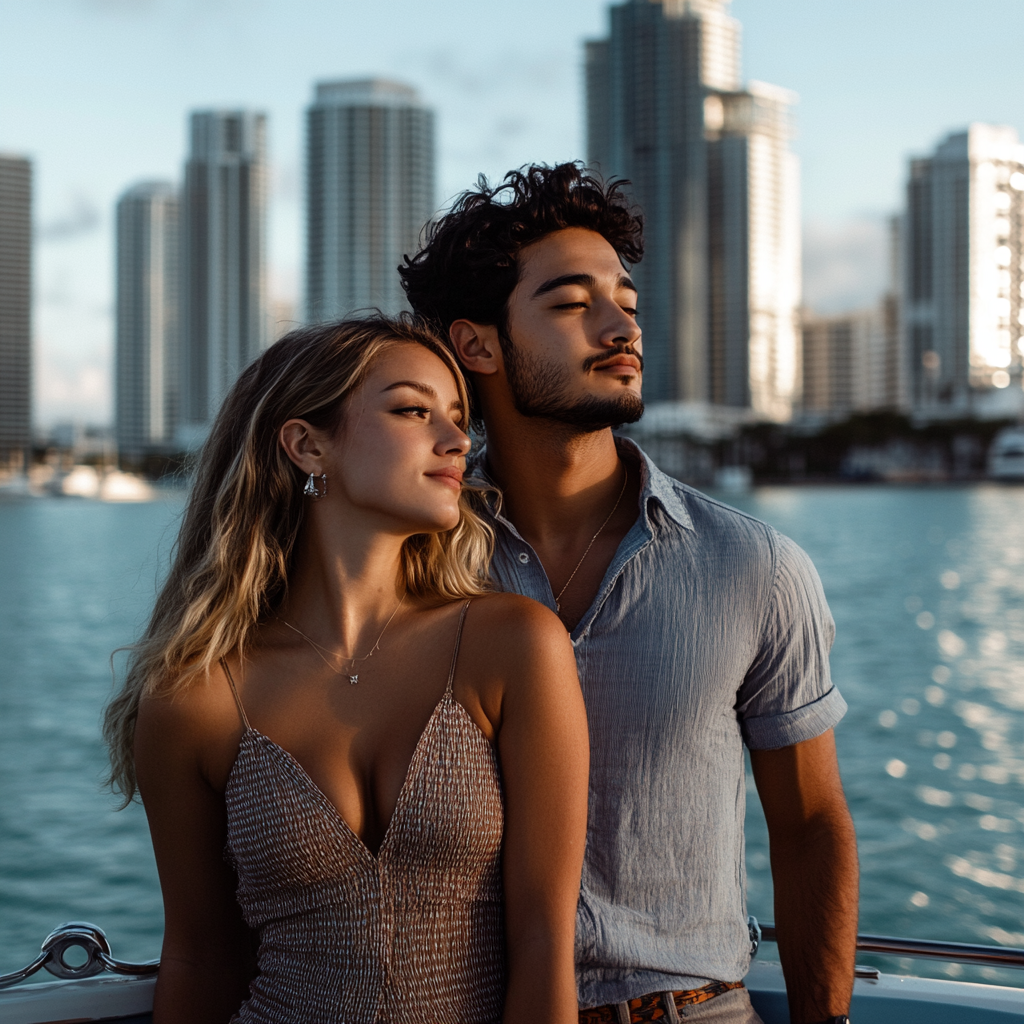 A breathtaking view of the Miami Skyline from the top deck of a Skyline Cruise.
