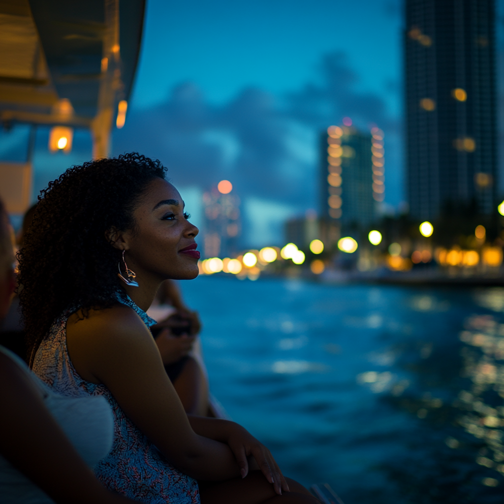Miami Skyline at night, night cruise