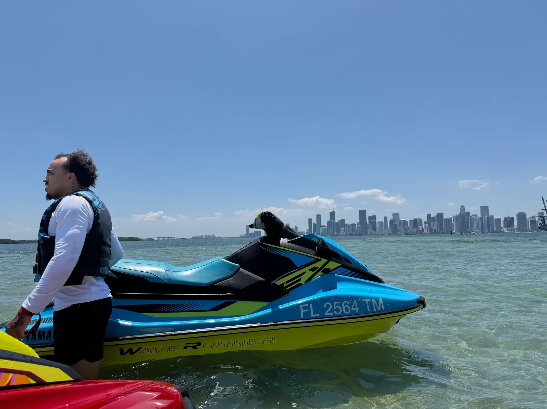 Yamaha WaveRunner used during Miami Skyline Jet Ski Rentals with panoramic Downtown Miami views