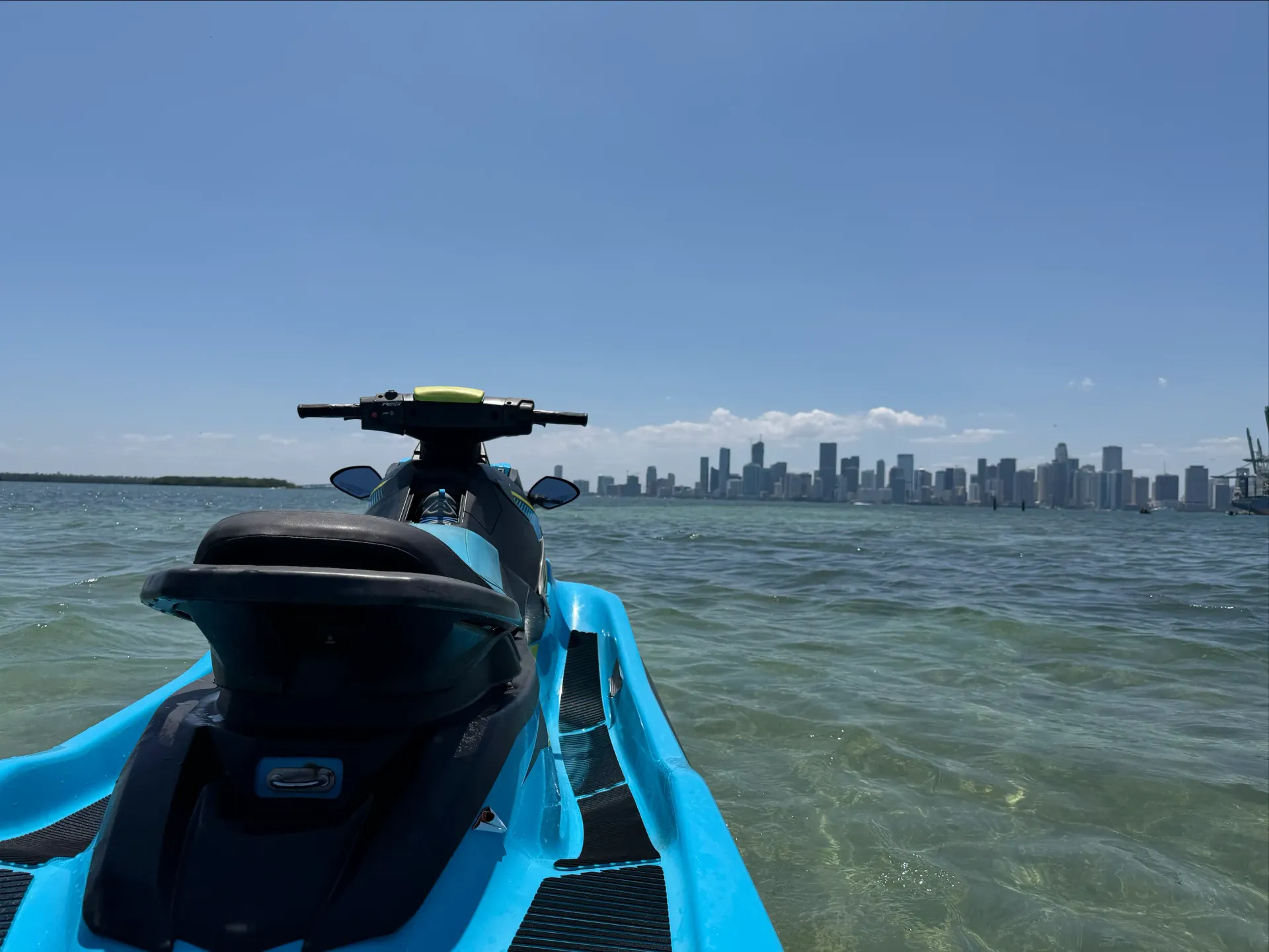 Yamaha WaveRunner facing the Downtown Miami skyline during a Miami Top Water Tour
