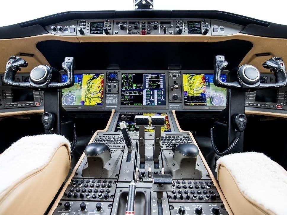 Modern glass cockpit avionics system with integrated navigation, flight displays, and advanced situational awareness technology