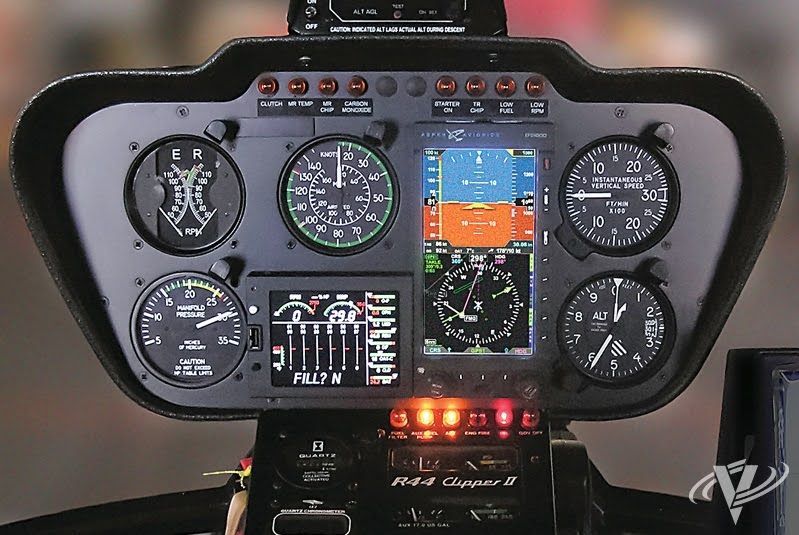 Outdated aircraft avionics system with analog flight instruments and limited digital display before 