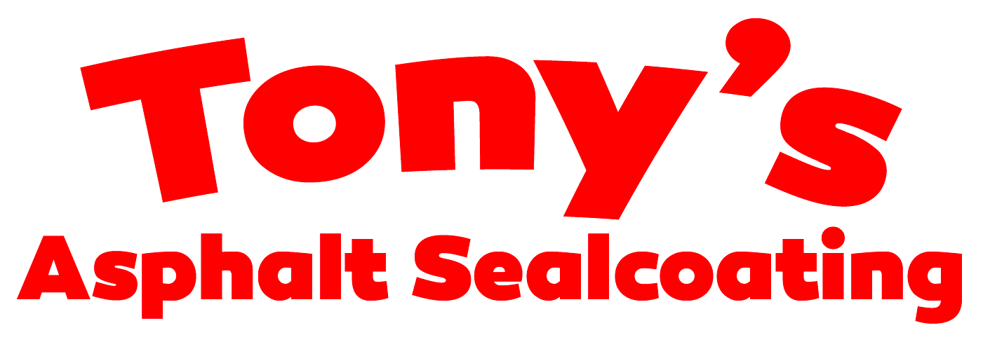 A red logo for tony 's asphalt sealcoating