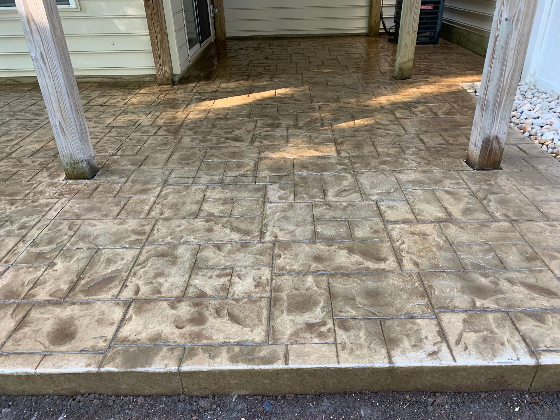 Stamped Concrete patio installed by Crockett & Sons Concrete on Mohegan Drive in Havre de Grace, Maryland