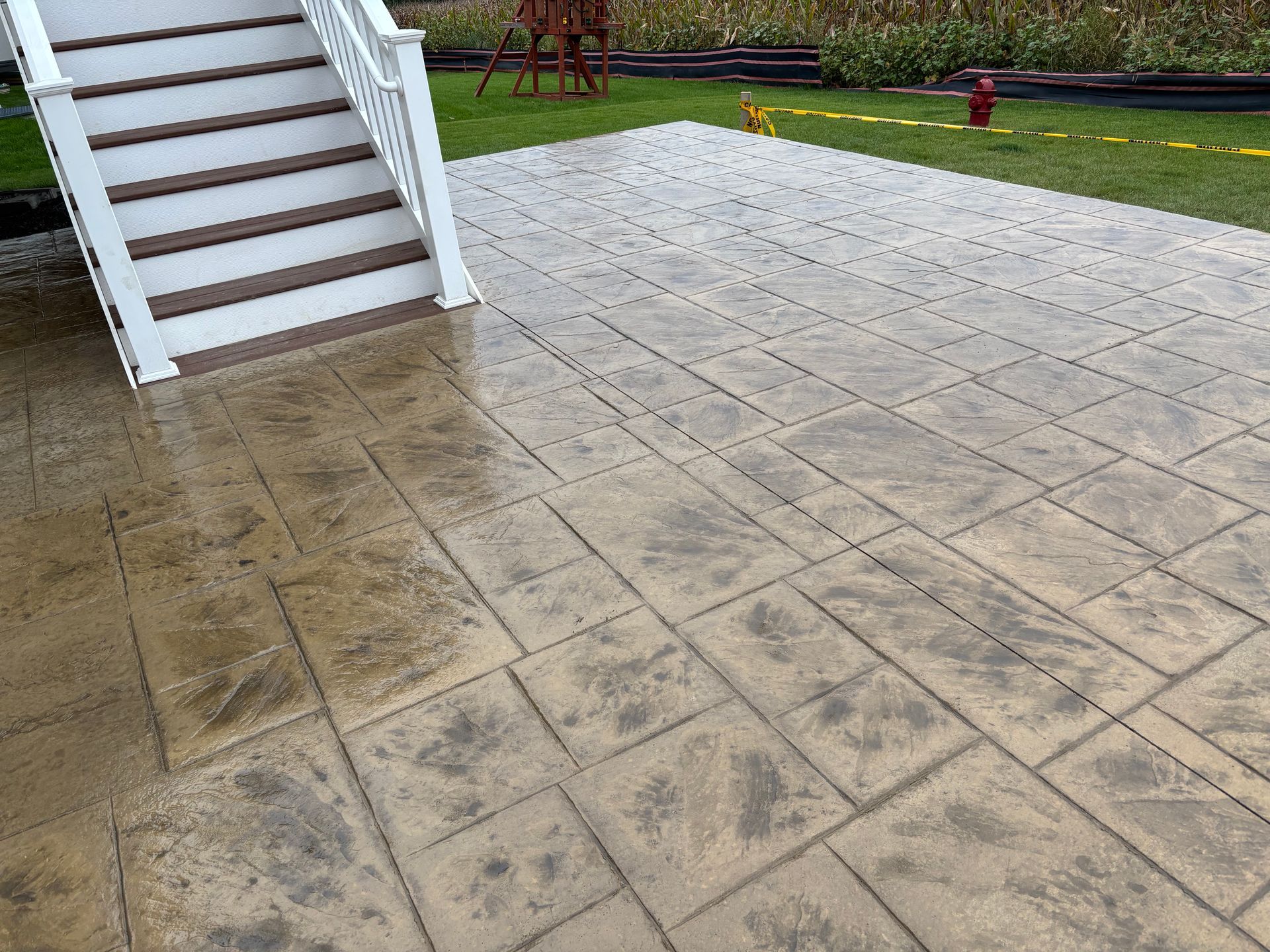 Decorative Stamped Concrete Patio installed on Sion Hill Drive Havre de Grace, Md by Crockett & Sons Concrete