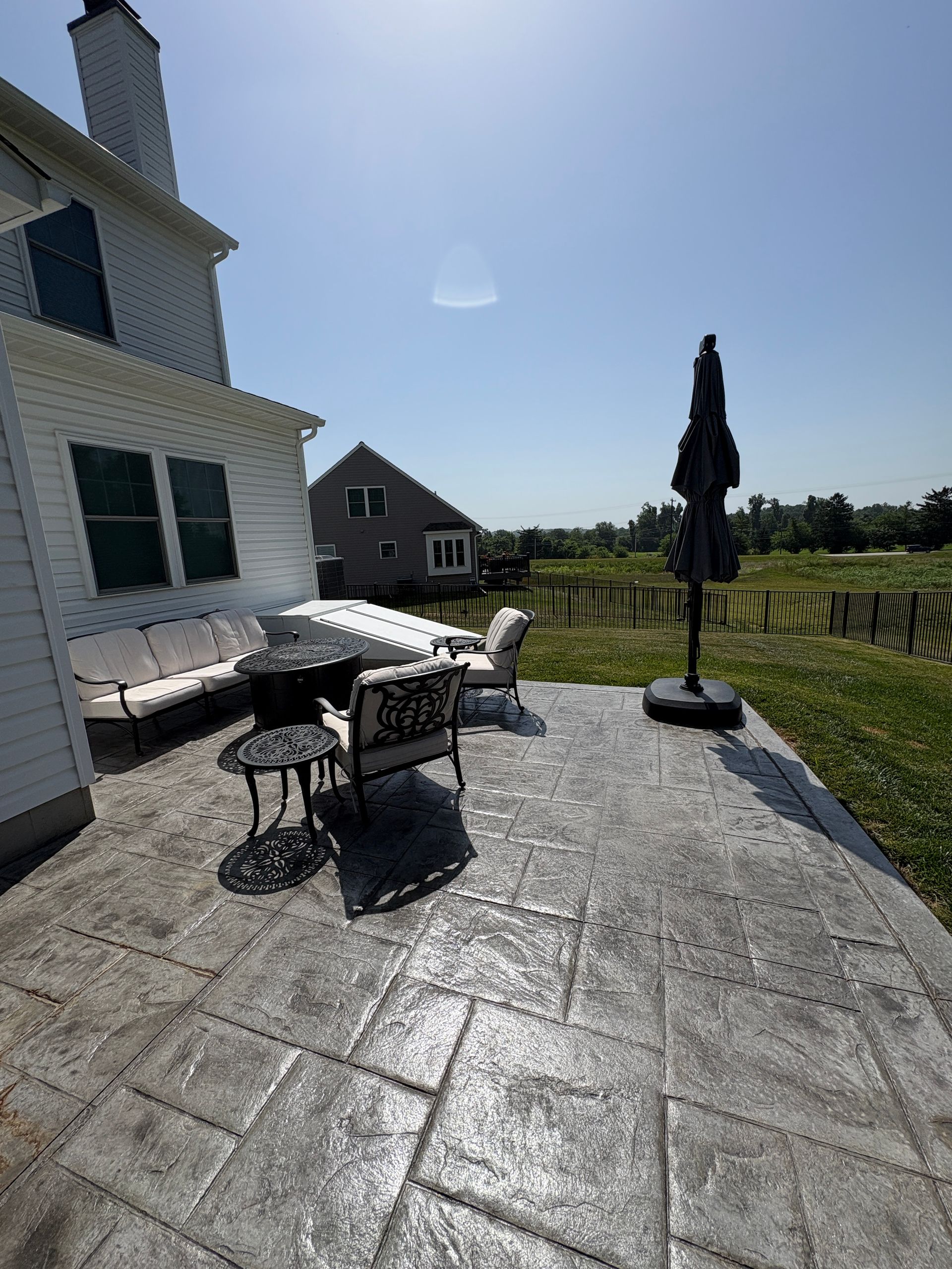 Concrete Patio Installed by Crockett & Sons Concrete on Greenwood Dr in Oxford, Pa