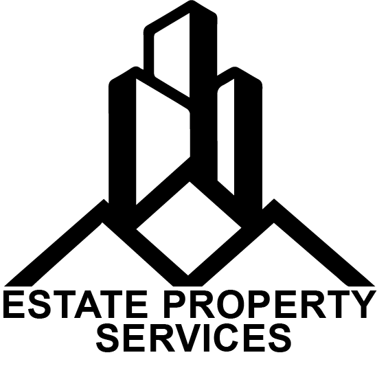 A black and white logo for estate property services.