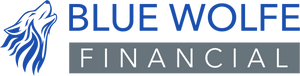 The blue wolfe financial logo has a wolf on it.