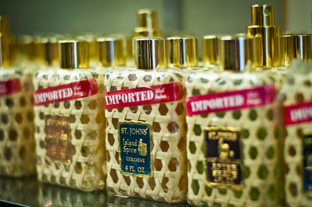 Men's imported cologne bottles displayed at Blakley Mitchell