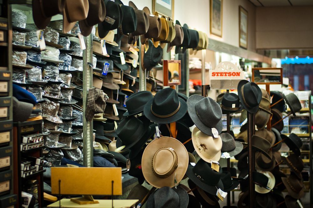 Men's hats and Stetson hat display at Blakley Mitchell