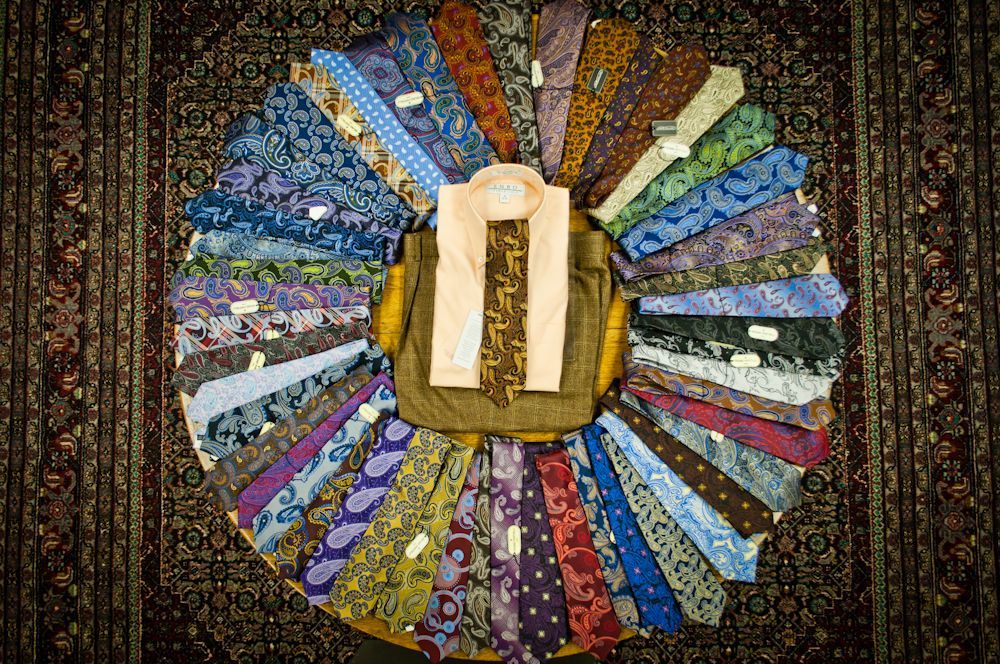 Colorful men's neckties arranged in a circular display