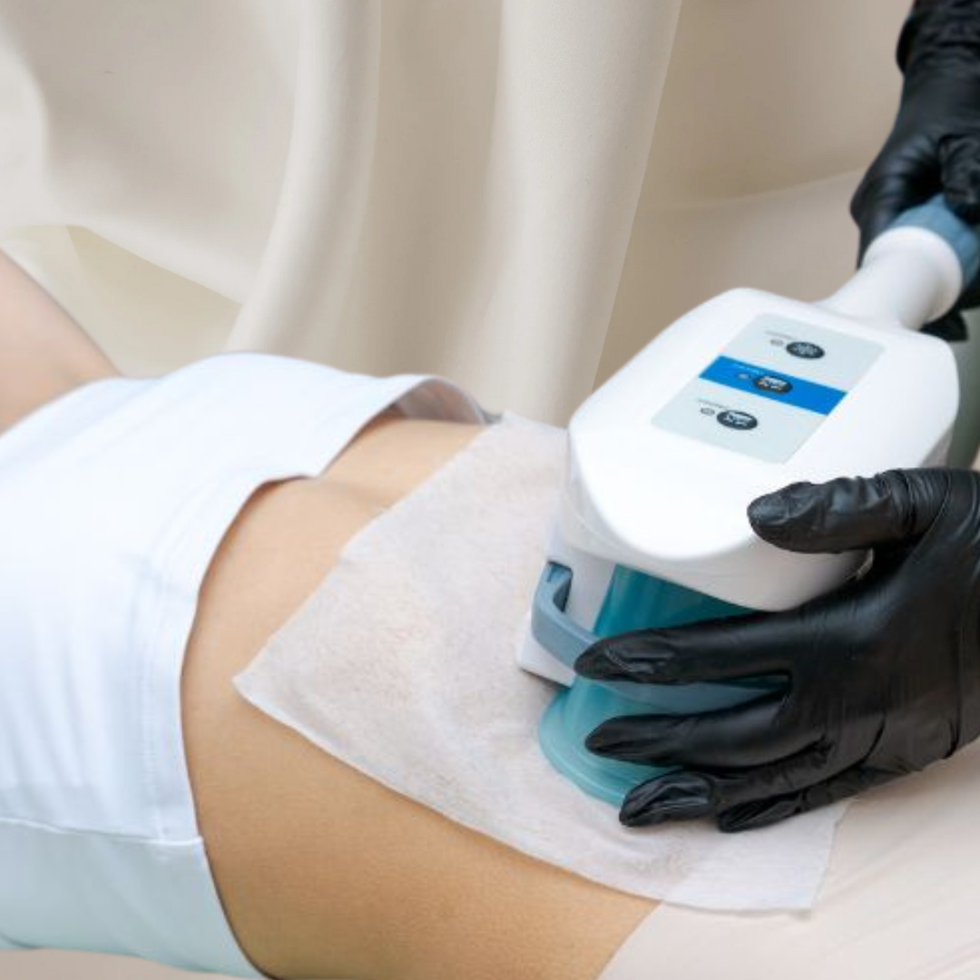 body-contouring device on a persons abdomen