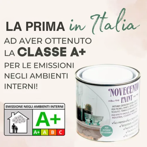 certificazione A+ emissioni ambienti interni Chalk Paint l'unica in italia grazie a Novecento Paint