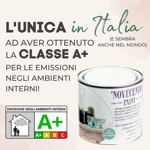 certificazione A+ emissioni ambienti interni Chalk Paint l'unica in italia grazie a Novecento Paint