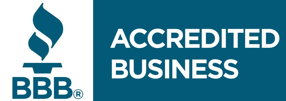 A blue sign that says accredited business on it