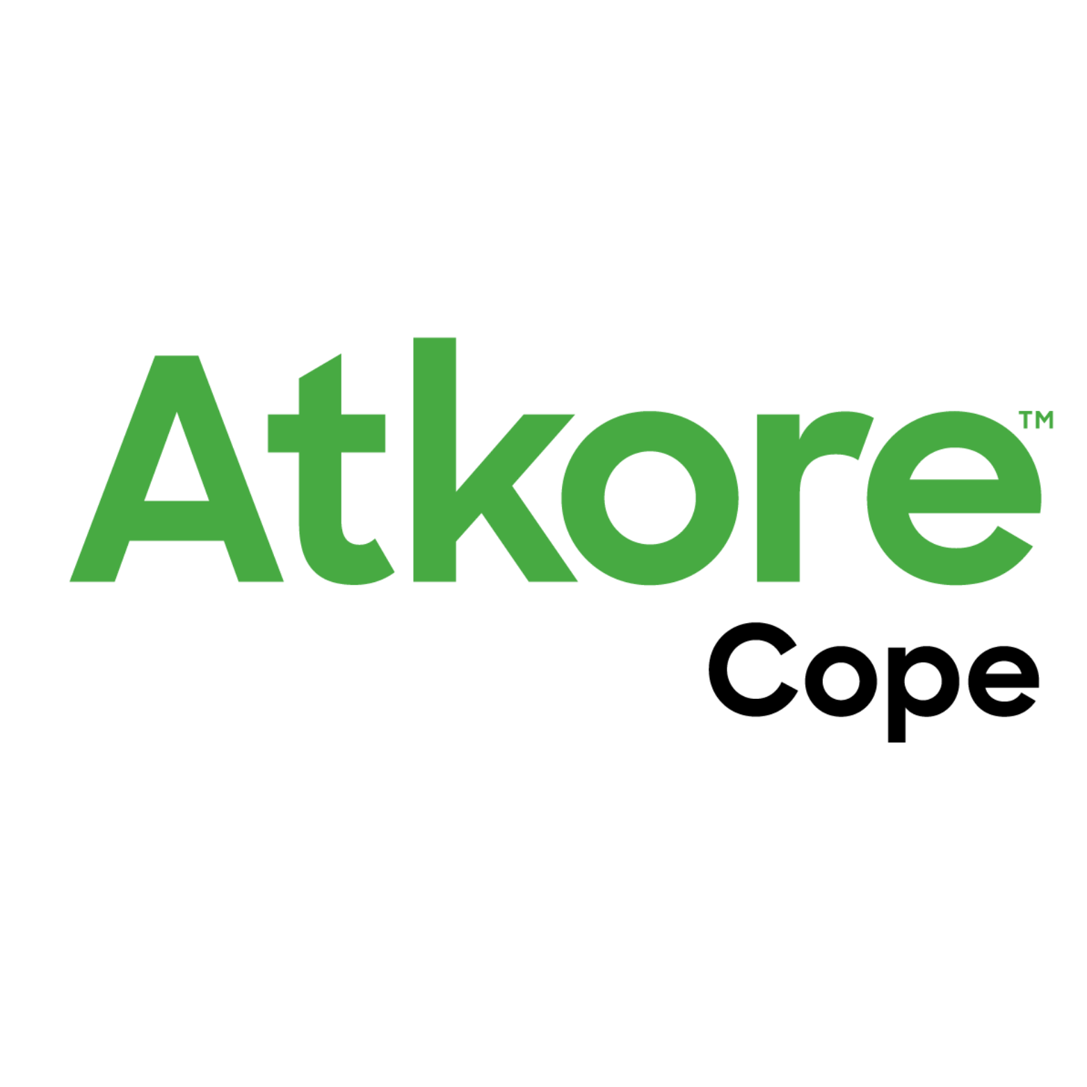 Logo for Atkore Cope, the word "Atkore" is green, and "Cope" is black.