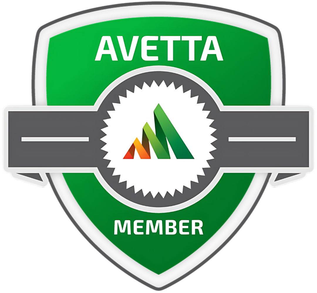 Avetta Member badge: green and white shield with road across it and company logo.