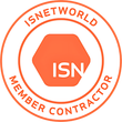 Orange ISN Networld Member Contractor badge with a hexagon and the letters 