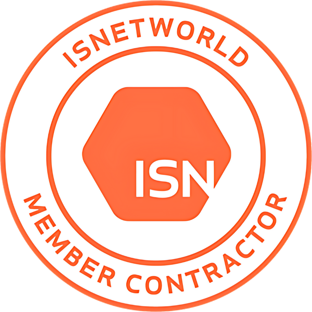 Orange ISN Networld Member Contractor badge with a hexagon and the letters 