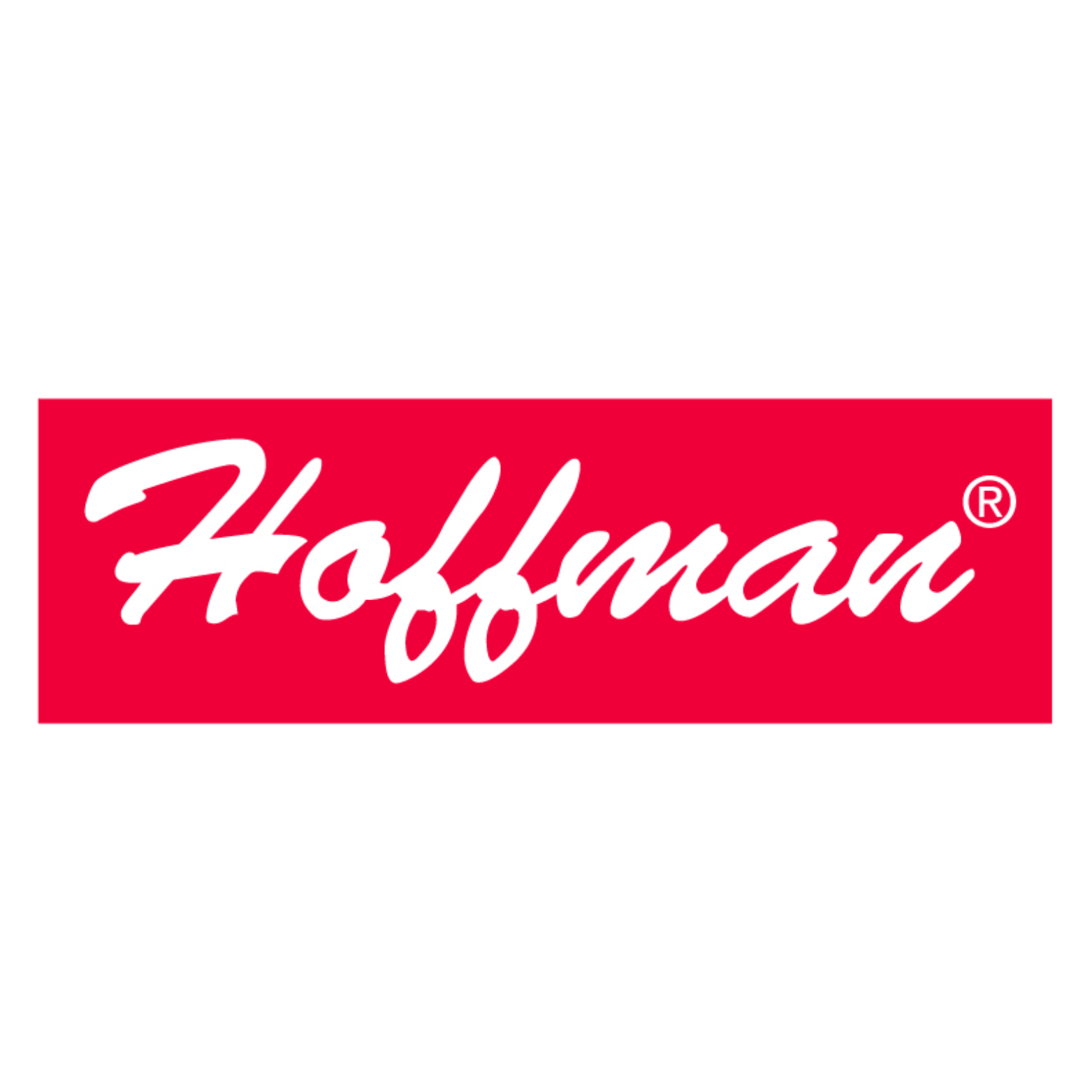Hoffman logo: white cursive text on a red rectangular background.