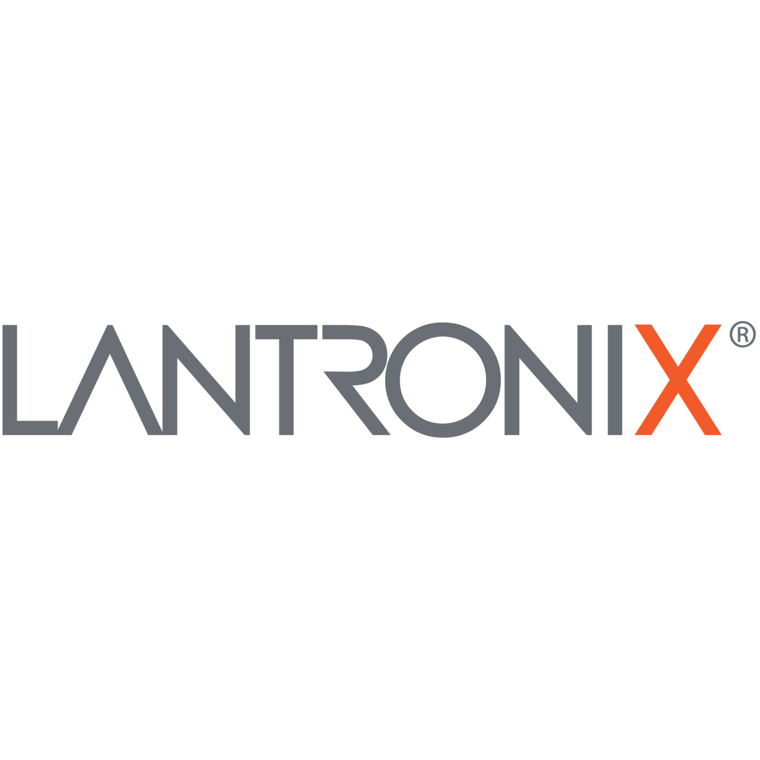 Lantronix logo with gray text and an orange "X" on a white background.