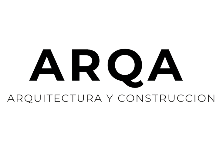 Logotipo de ARQA en negro con “Arquitectura y Construcción” en gris sobre fondo blanco.