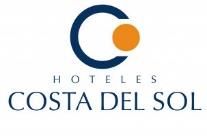 Logotipo de Hoteles Costa del Sol con icono circular azul y naranja sobre fondo blanco.