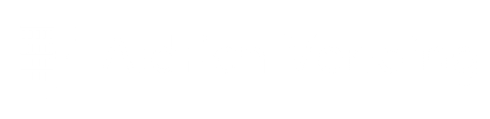 White logo against a white background.