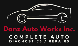 Logo for Danz Auto Works Inc. featuring a white car and wrench outline over red and white text on a black background.