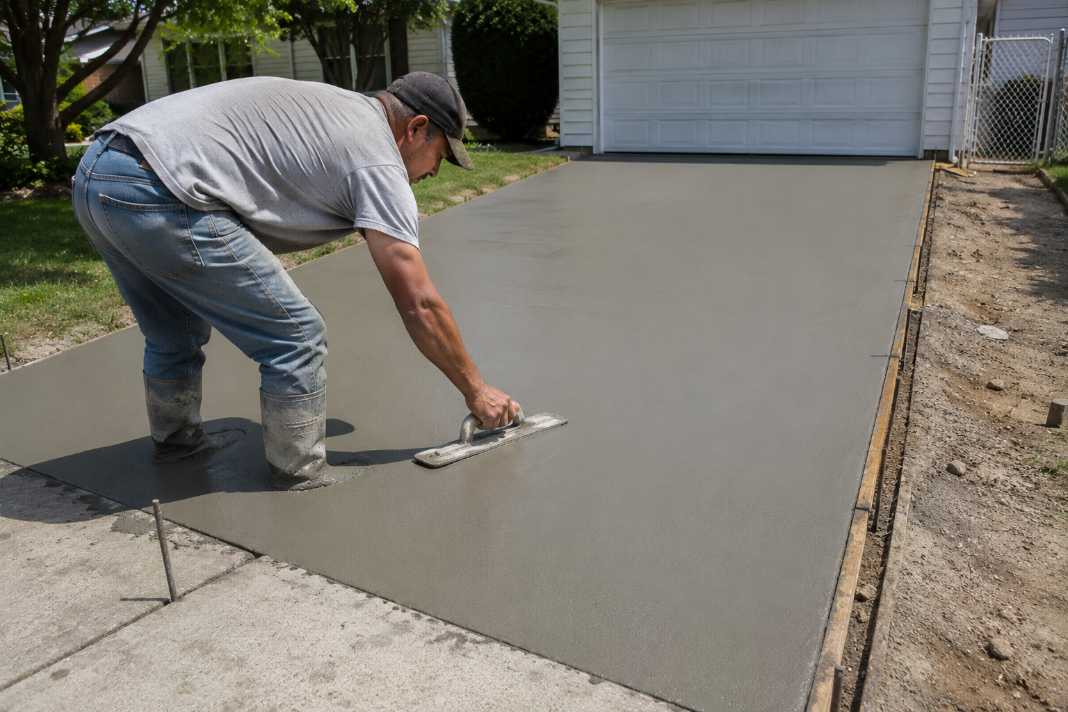 An image of a worker repairing concrete driveway in Mt Vernon, NY