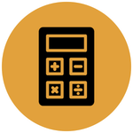 an icon of a calculator in a yellow circle .
