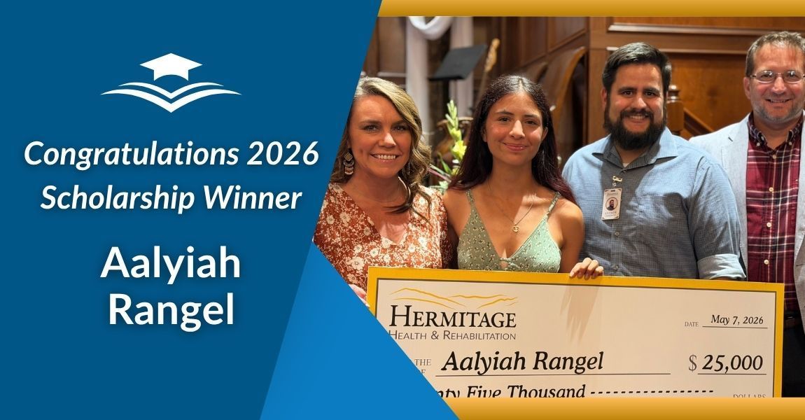 Congratulations 2026 Scholarship Winner Aaliyah Kangel holding oversized check with two women and a man