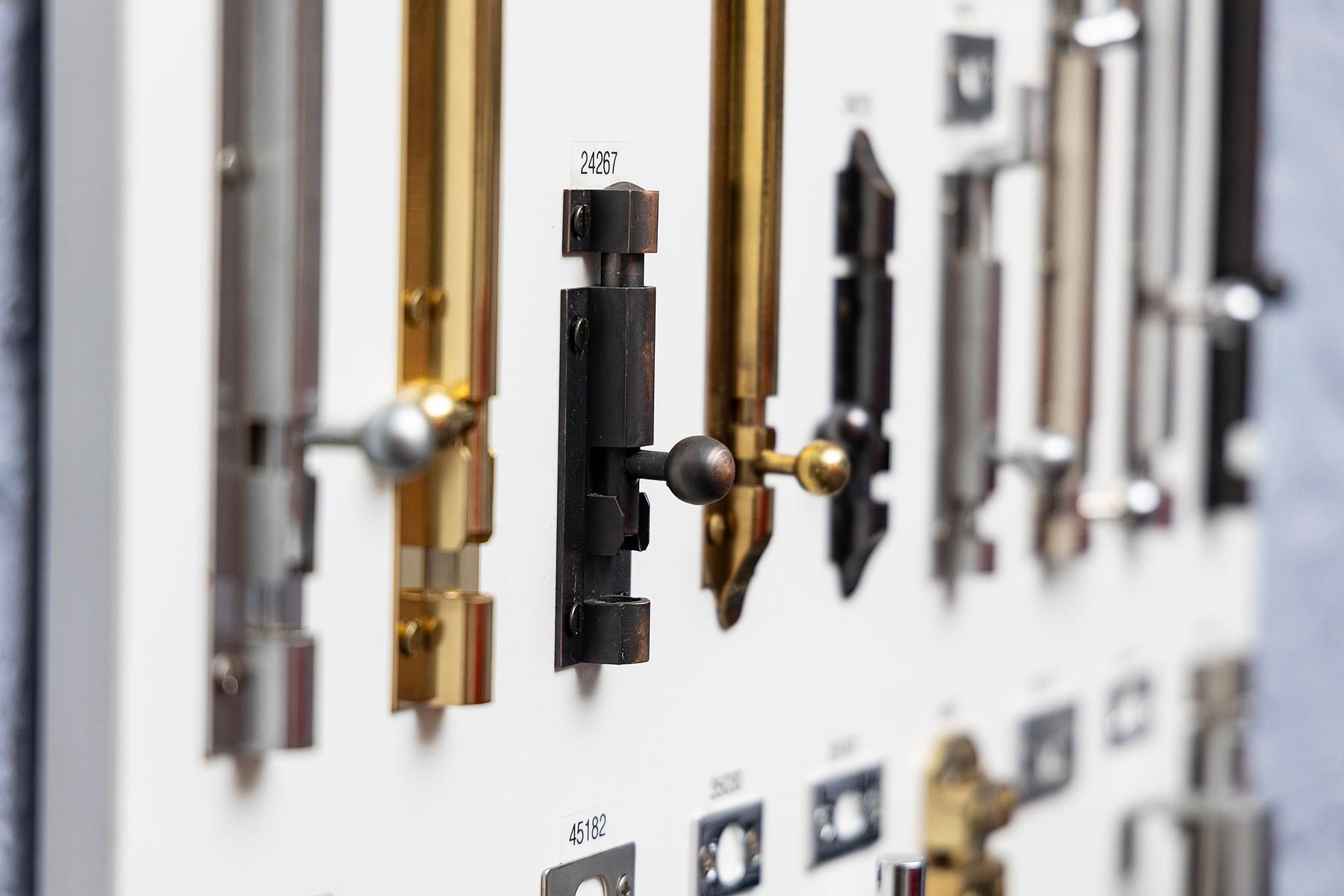 Display of Various Door Bolts in Silver, Gold — Active 247 Locksmith and Security Services Forster In Forster, NSW