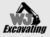 Logo for WJ Excavating, featuring the letters 