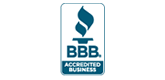 BBB Accredited Business logo: Blue torch within a white and blue rectangular badge.