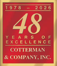 Red and gold logo for Cotterman & Company, Inc. celebrating 48 years of excellence (1978-2026).