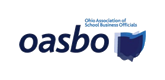 Logo for Ohio Association of School Business Officials (oasbo): text and a dark blue Ohio outline with abstract shapes.