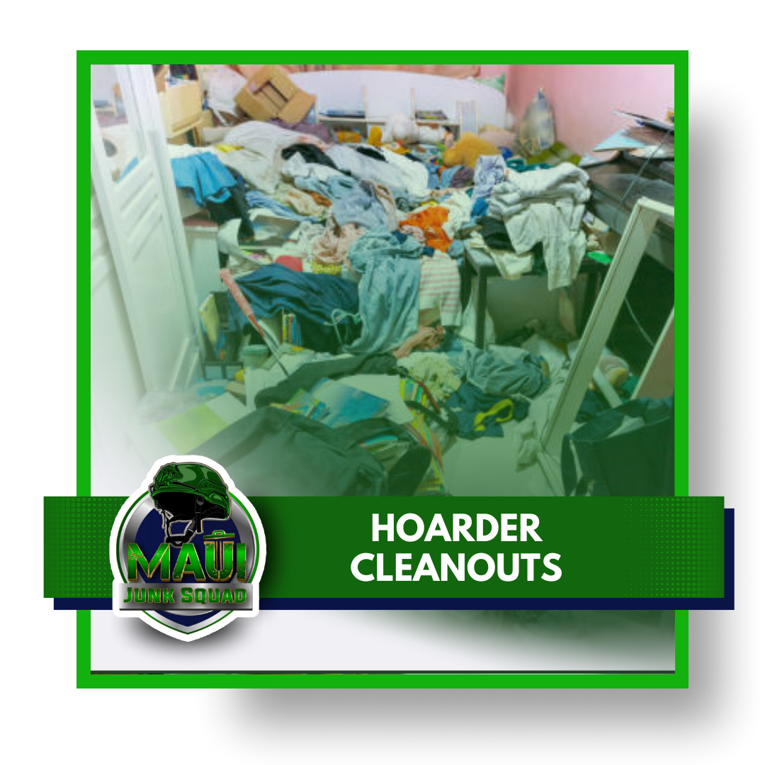 A cluttered room filled with clothes and items, with logo and text in the foreground.