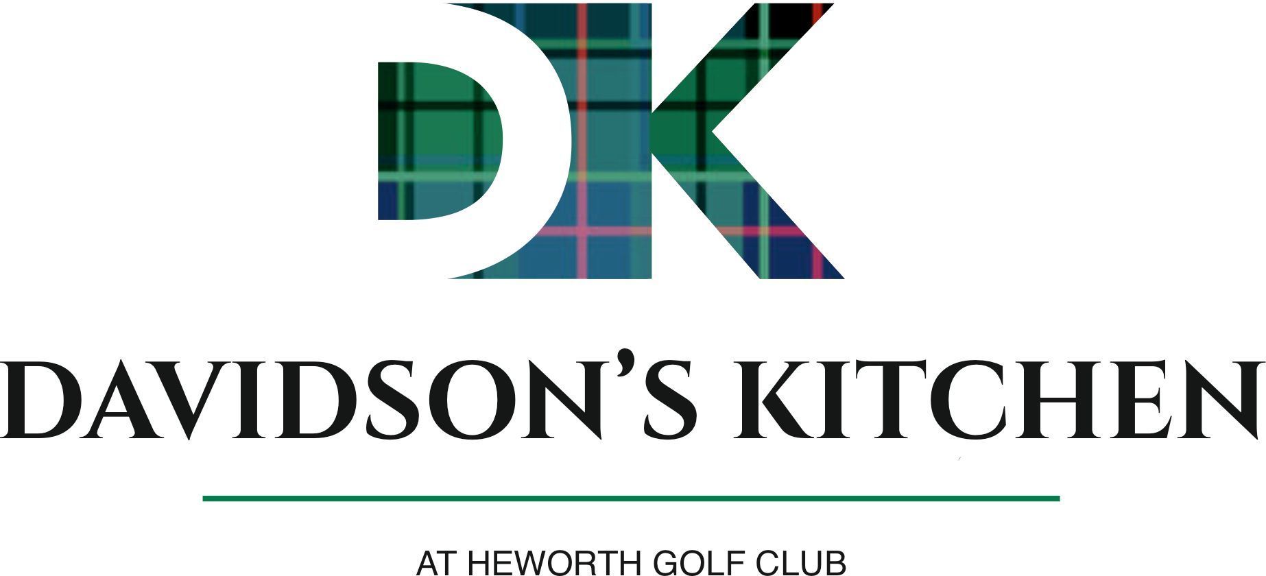 A logo for davidson 's kitchen with a plaid pattern