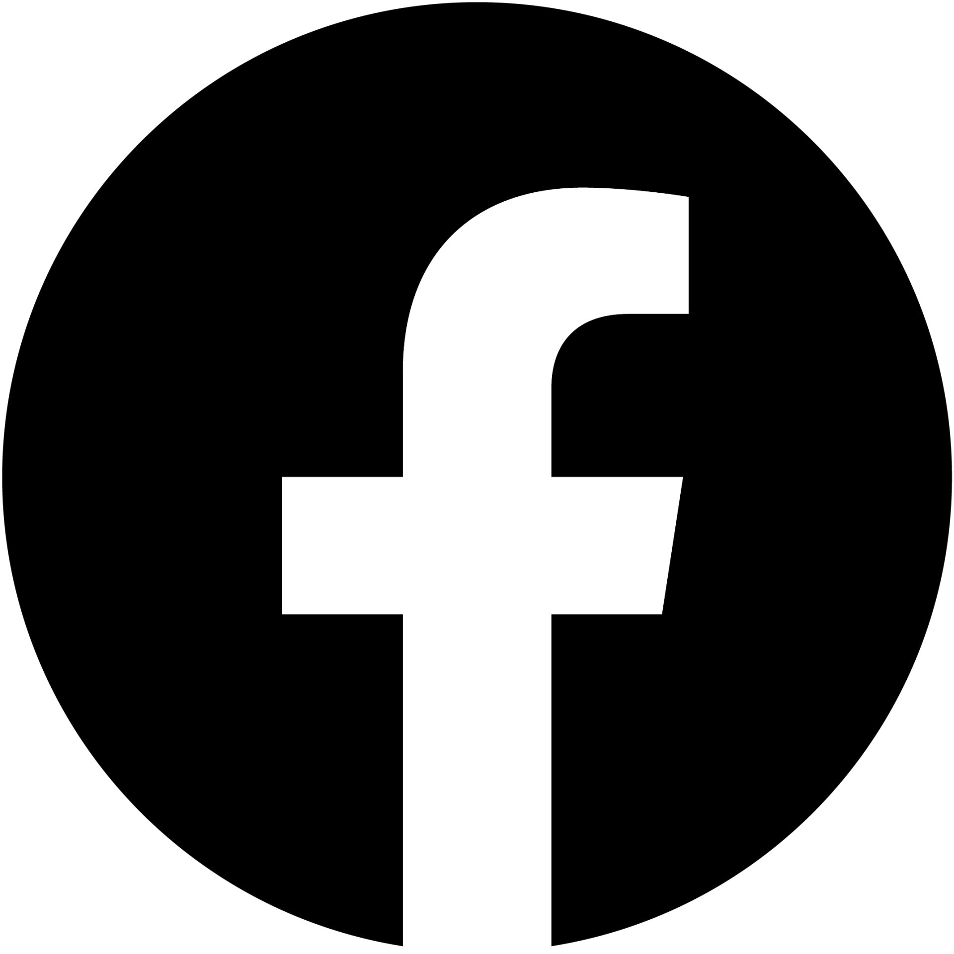 A black and white icon of a facebook logo in a circle.