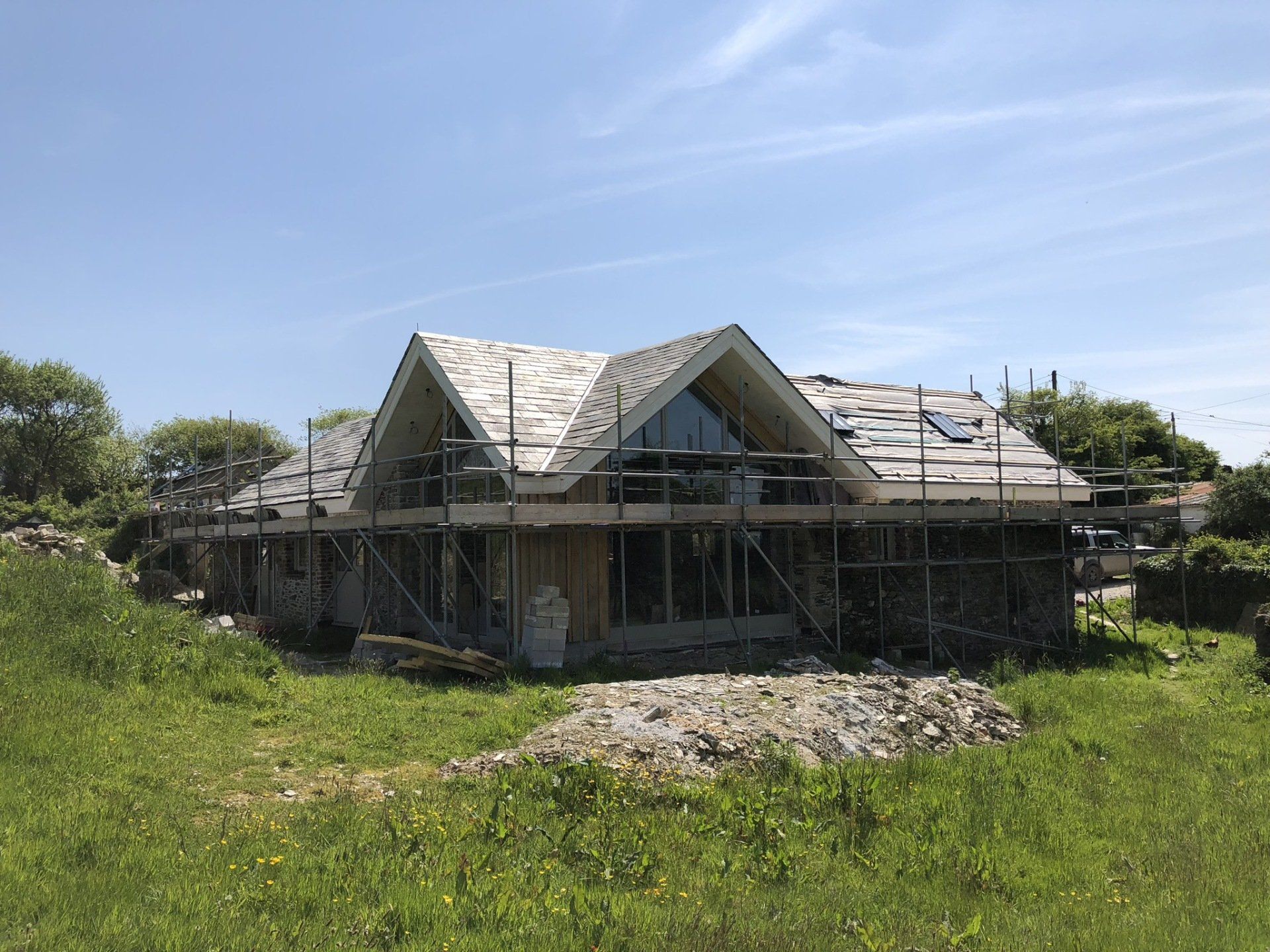 Photo of barn during construction