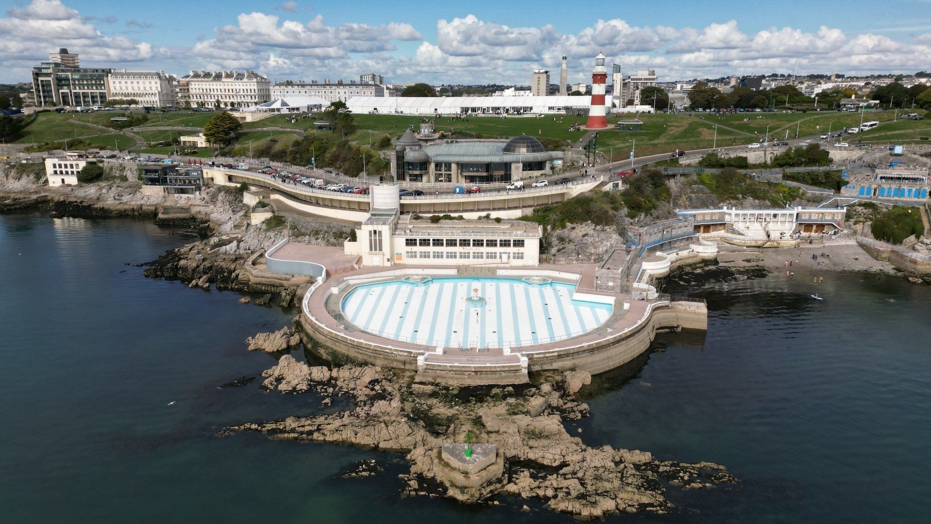 Drone photo of Tinside Lido