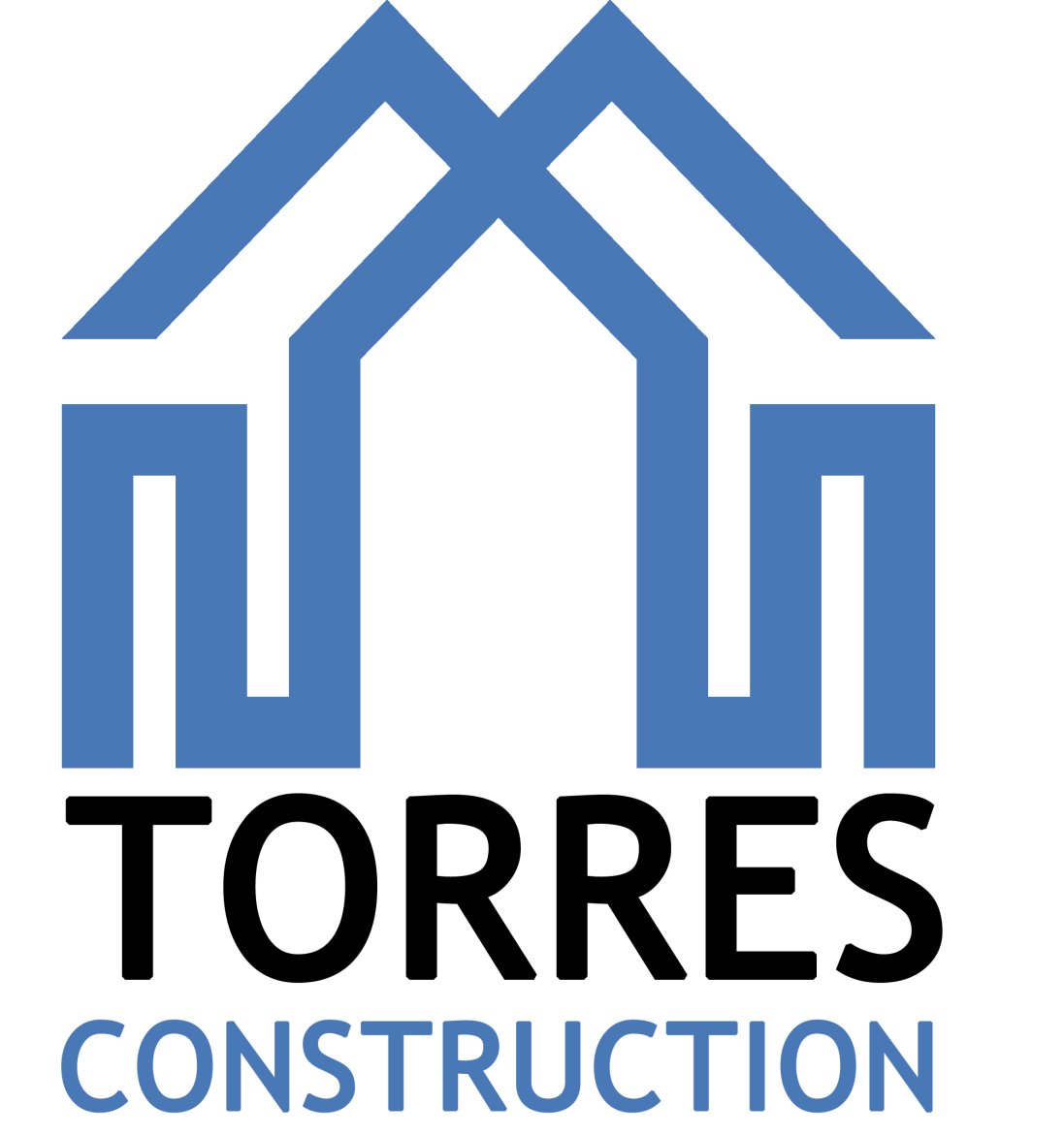 A blue and black logo for torres construction