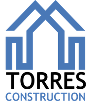 A blue and black logo for torres construction