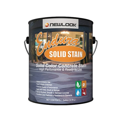 NewLook Endura Solid Stain canister label, gray and orange concrete stain container