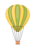 Yellow and green striped hot air balloon with basket. Yellow and green striped hot air balloon with basket.