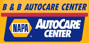 Logo for B & B Autocare Center, featuring NAPA and blue/yellow/red color scheme.