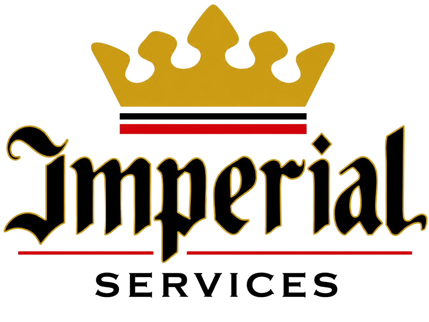 Gold crown above black “Imperial” and “Services” logo with red accent lines