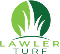 Lawler Turf logo: green circle with grass blades, green text below, "LAWLER TURF".
