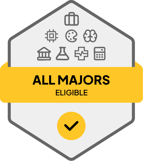 Badge with blue banner: